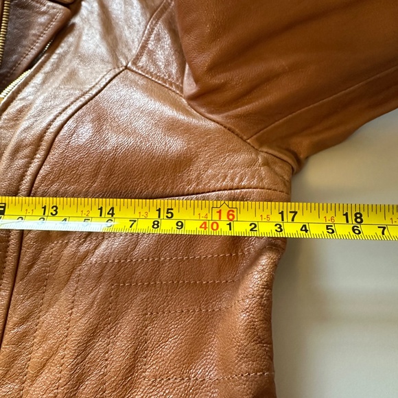 True Religion 100% Leather Moto Jacket in Cognac | Size Medium - Picture 10 of 13